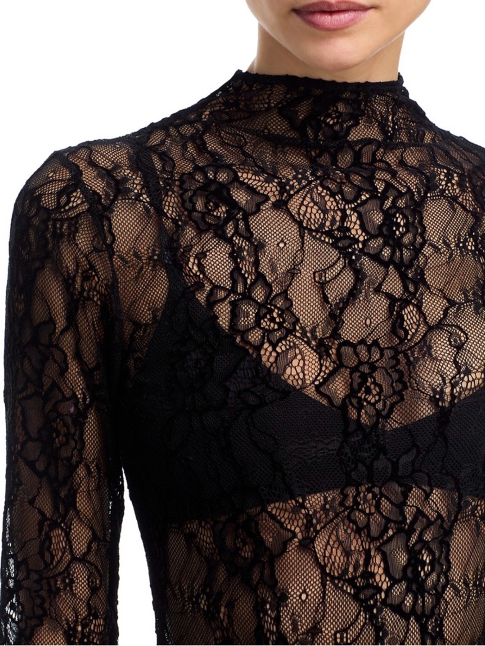 Good American Black Lace Sheer Long-Sleeve Top - Picture 4 of 6